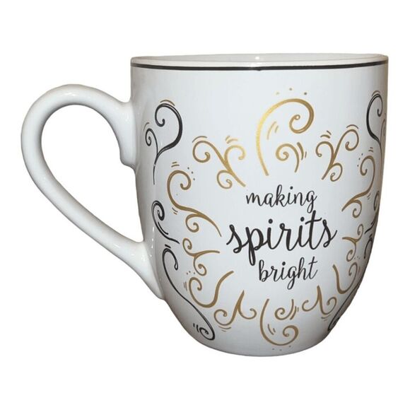 Fitz and Floyd Ceramic Mug with Making Spirits Bright Quote, 10 oz, White and Go - Picture 2 of 2